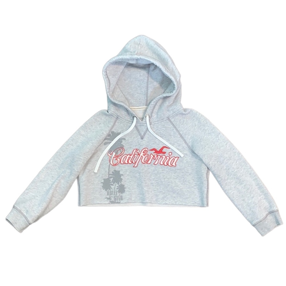 Vintage Hollister Crop Top Hoodie with embroidering and 3/4 length sleeves